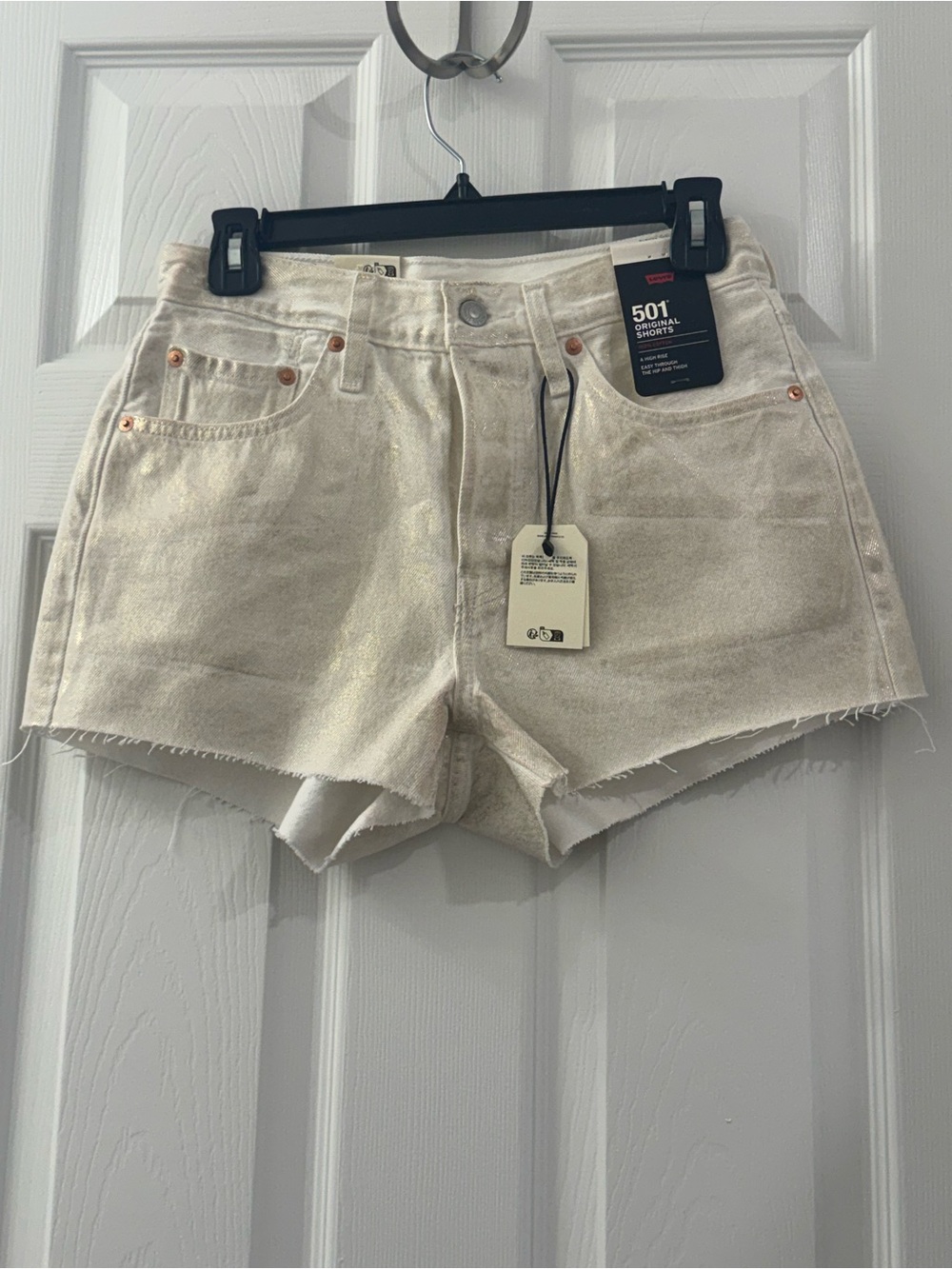 Levi's Premium 501 Original Metallic Gold Foil Cutoff Shorts NWT Size 27